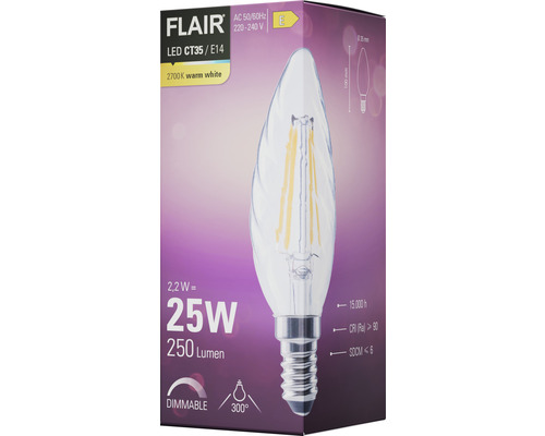 Žiarovka LED Flair CT35/E14, 2,2 W, 250 lúmenov, stmievateľná