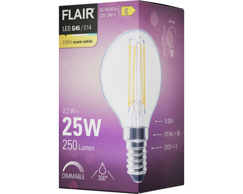 Žiarovka FLAIR LED G45/E14, 2700K teplá biela, stmievateľná