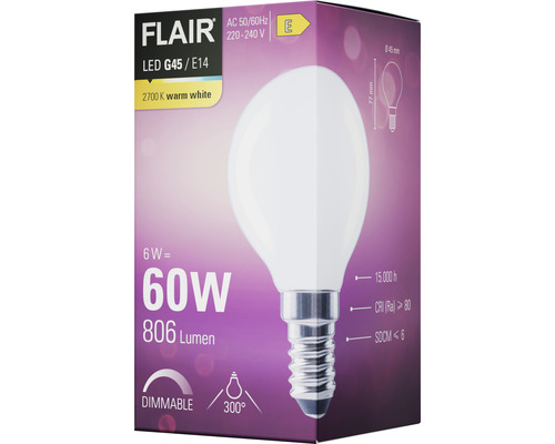 Žiarovka FLAIR LED G45 E14, teplá biela, stmievateľná