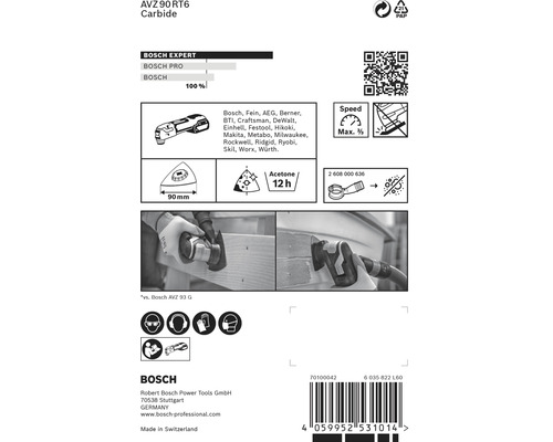 Zadná strana obalu príslušenstva pre multifunkčné náradie Bosch AVZ 90 RT6 Carbide Expert