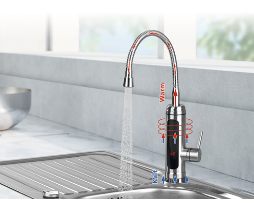 Kuchynská batéria s digitálnym ukazovateľom teploty a flexibilným výtokom