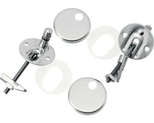 Upevňovacia súprava pre WC sedadlá z kovu, pozostávajúca zo skrutiek, matíc a krytiek