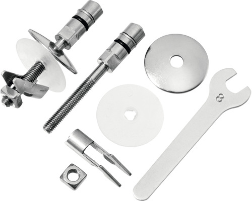 Upevňovací materiál pre sanitárne inštalácie so skrutkami, maticami, podložkami a kľúčom