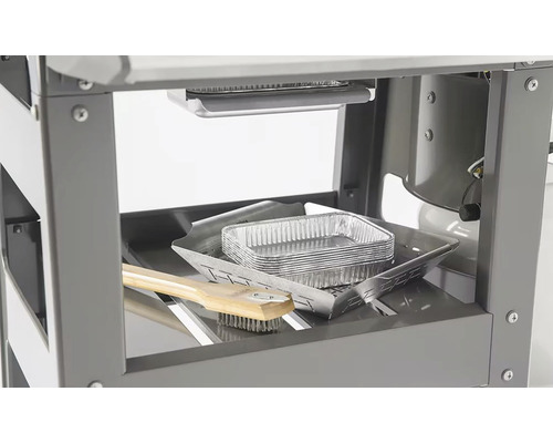 Grilovací vozík s grilovacou kefou, hliníkovými miskami a grilovacími kliešťami