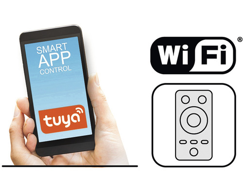 Smartfón s ovládaním aplikácií, symbolom WiFi a symbolom diaľkového ovládania