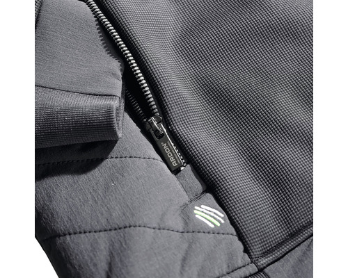 Detailný pohľad na pracovnú bundu so zipsom a logom Ardon.