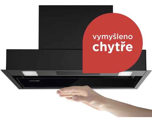 Čierny odsávač pár ovládaný jednou rukou