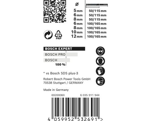 Informácie o veľkosti vrtákov Bosch Expert a bezpečnostných opatreniach