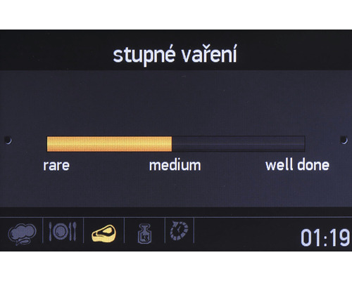 Ukazovateľ stupňa prepečenia s možnosťami rare, medium a well done