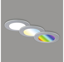 Tri okrúhle vstavané LED svietidlá s rôznymi farbami svetla