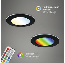 Dve LED stropné svietidlá so zmenou farby a diaľkovým ovládaním.