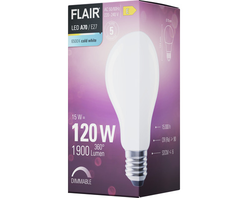 Žiarovka LED Flair A70 E27, 15 W, studená biela