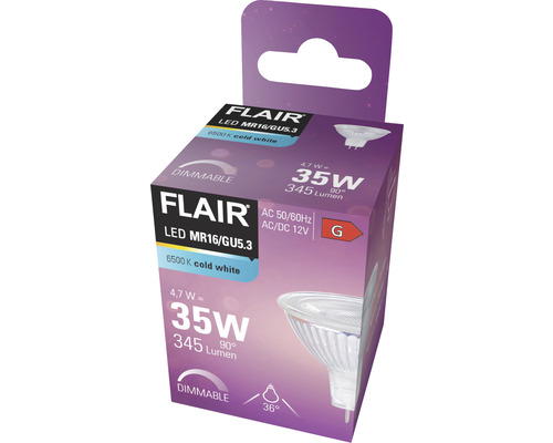 Balenie LED žiarovky Flair MR16/GU5.3, 4,7 W zodpovedá 35 W, 345 lúmenov, stmievateľná