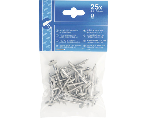 25 klampiarskych skrutiek A2 nehrdzavejúca oceľ 4,5 x 55 milimetrov