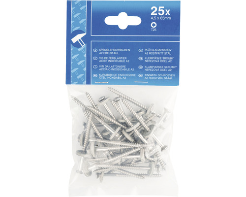 25 klampiarske skrutky 4,5 x 65 milimetrov nerezová oceľ A2