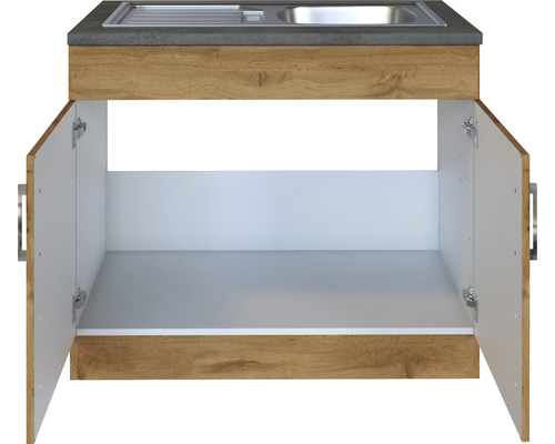 Skrinka pod umývadlo s otvorenými dvierkami