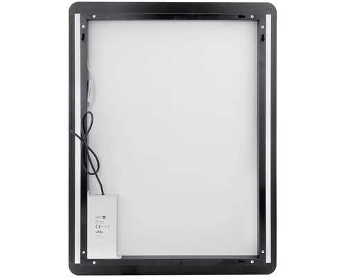 Pohľad zozadu na zrkadlo s čiernym rámom a upevňovacím materiálom