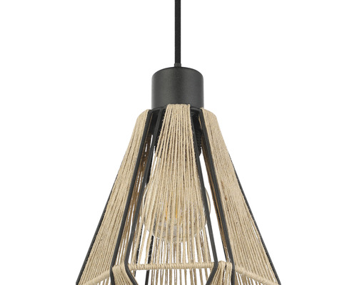 Závesná lampa s lanovým poťahom a kovovým rámom