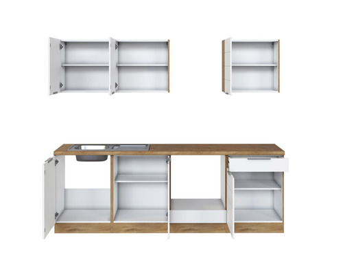 Kuchynská linka s drezom, spodnými skrinkami a hornými skrinkami