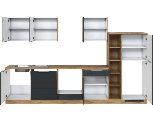 Kuchynská linka s drezom, zásuvkami a skrinkami