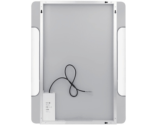 Zadná strana kúpeľňového zrkadla so závesom, LED driverom a napájacím káblom