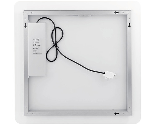 Pohľad zozadu na LED zrkadlo s rámom a závesným zariadením