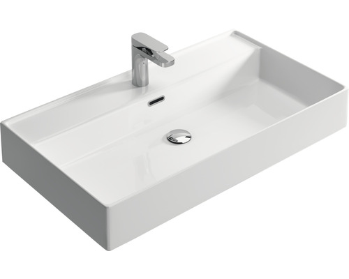 Obdĺžnikové umývadlo na dosku s batériou