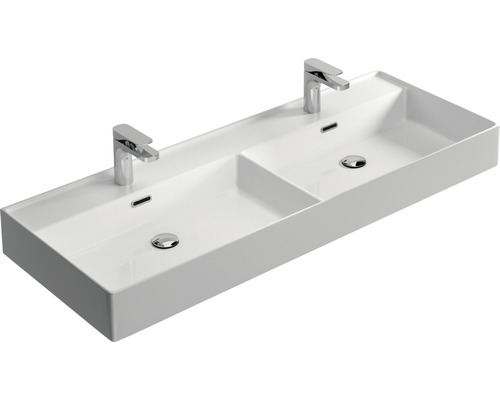 Dvojité umývadlo zo sanitárnej keramiky s dvomi batériami