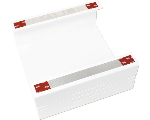 Biely prvok káblového žľabu s lepiacimi pásmi na upevnenie