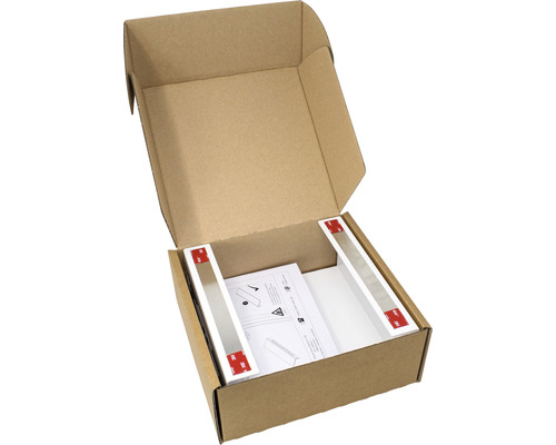 Otvorená krabica s montážnym návodom a dvoma LED svetlami