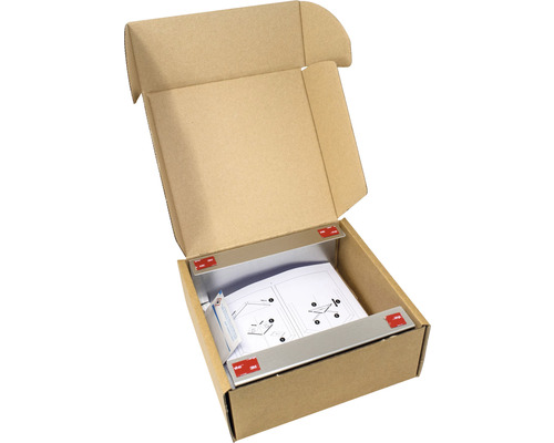 Otvorená kartónová krabica s montážnym návodom a montážnym materiálom