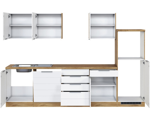 Kuchynská linka s drezom, zásuvkami a skrinkami