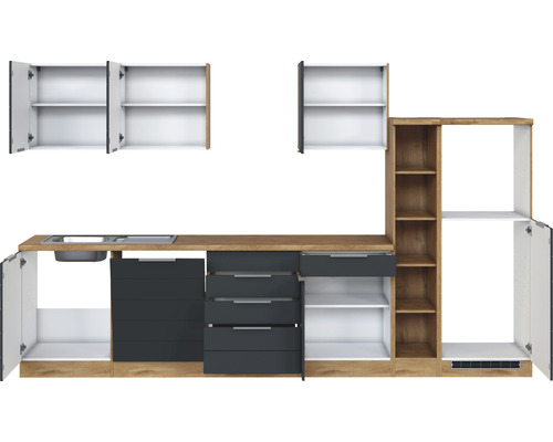 Kuchynská linka s drezom, zásuvkami a policami