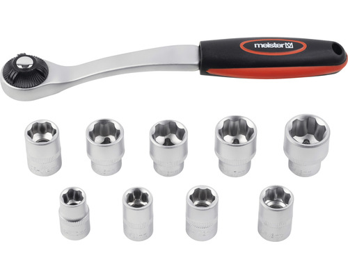 Sada nástrčných kľúčov Meister s prepínacou račňou a desiatimi nadstavcami