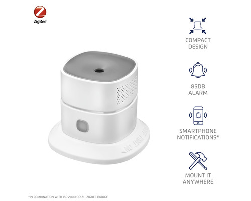 Logo ZigBee. Hlásič dymu s upozornením na smartfóne a alarmom 85 decibelov
