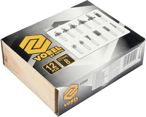 Sada horných fréz Vorel, 12-dielna, v drevenej krabičke