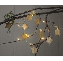 Dekoratívna svetelná reťaz s drevenými hviezdami na vetve