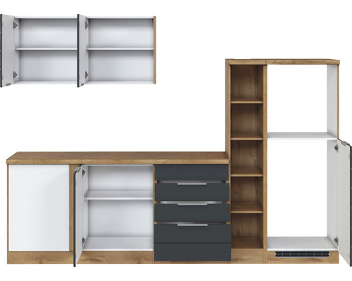 Kuchynský nábytok so skrinkou, zásuvkami a policami