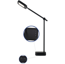 Čierna LED stolná lampa s ovládacím panelom a USB portom