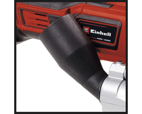 Detailný záber elektrického náradia Einhell s odsávaním prachu a logom Einhell.