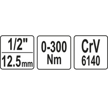 Technické špecifikácie: 1/2 palca, 12,5 mm, 0 až 300 newtonmetrov, chróm vanád 6140