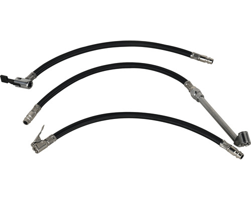 Tri hadice na hustenie pneumatík s rôznymi nástavcami