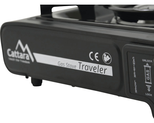 Logo Cattara. Značka CE. Plynový varič Traveler.