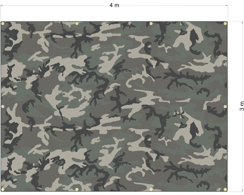 Obdĺžniková plachta s očkami a maskovacím vzorom, 4 x 3 metre
