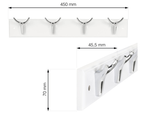 Šatníkový panel so štyrmi háčikmi a rozmermi