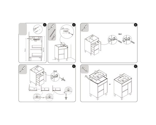 Montážny návod pre skrinku pod umývadlo s umývadlom