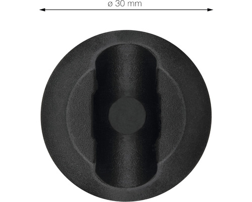 Čierna plastová zátka s priemerom 30 milimetrov