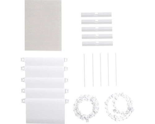 Príslušenstvo pre lamelové závesy, vrátane lamiel, spojovacích dielov a ovládacej retiazky