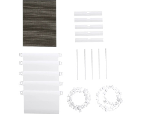 Komponenty pre žalúzie, vrátane lamiel, nosičov, vodiacich tyčí a ovládacích šnúr