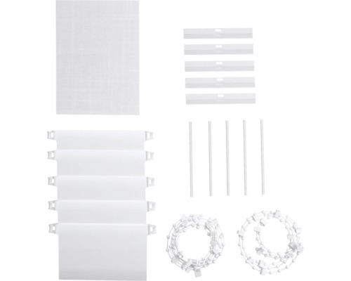 Náhradné diely pre vertikálne žalúzie: látkové panely, záťažové dosky, lamelové spojky, ovládacie tyče a retiazky